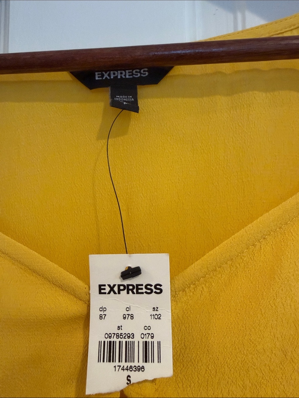 Express Yellow Long-Sleeve Ruffle Drawstring Peplum Top - Picture 2 of 3